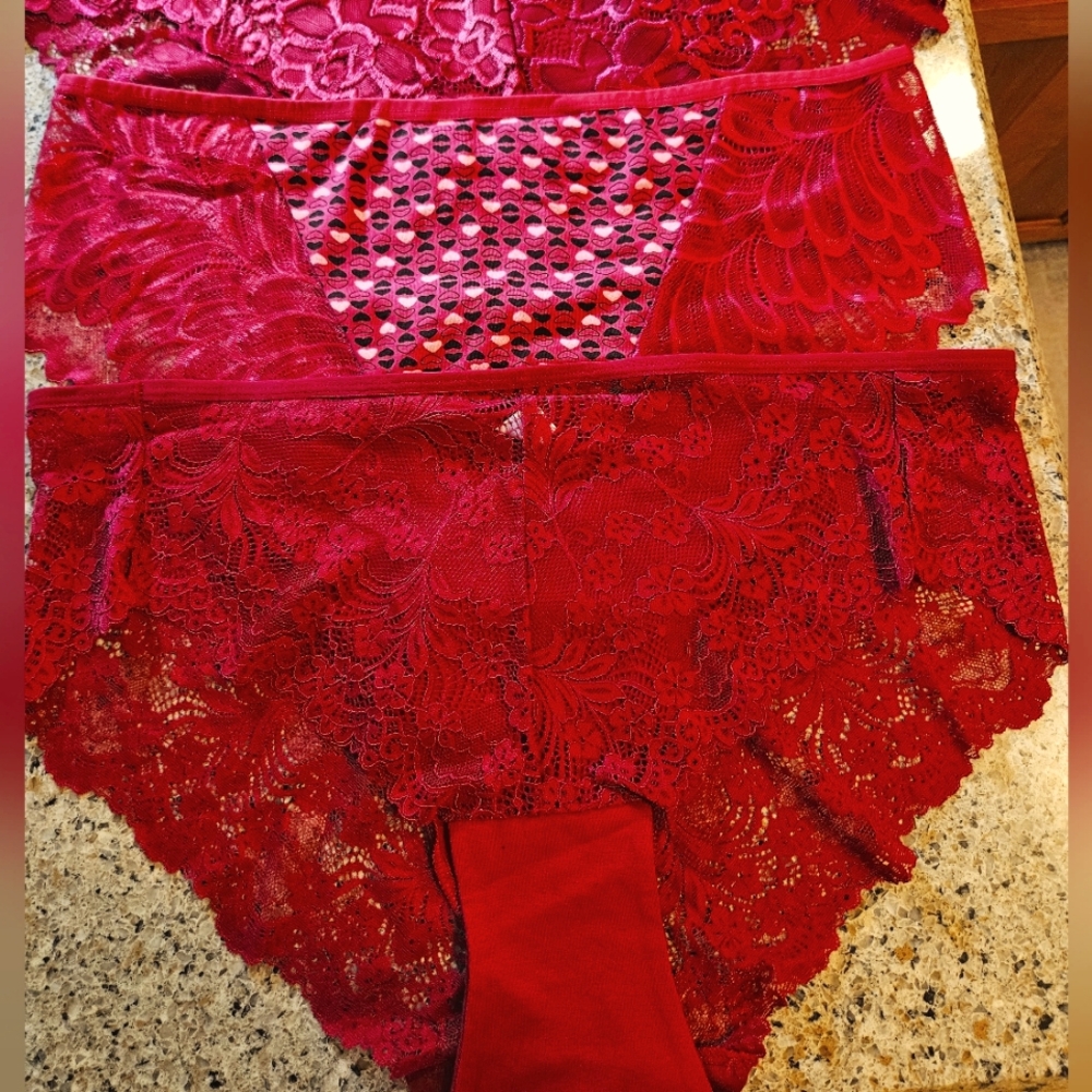 Women's Plus Size - 4XL Sexy Red Lace Cheeky Panties. Three panties to pkg.